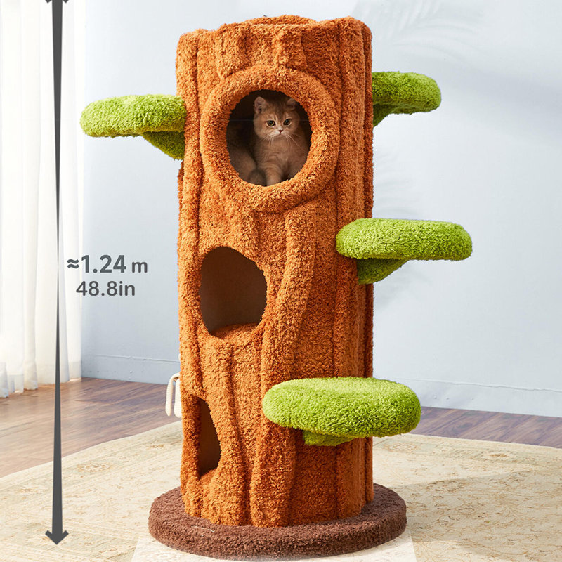 48.8'' H Eletha Solid Wood Modern Cat Tree Tower Condo