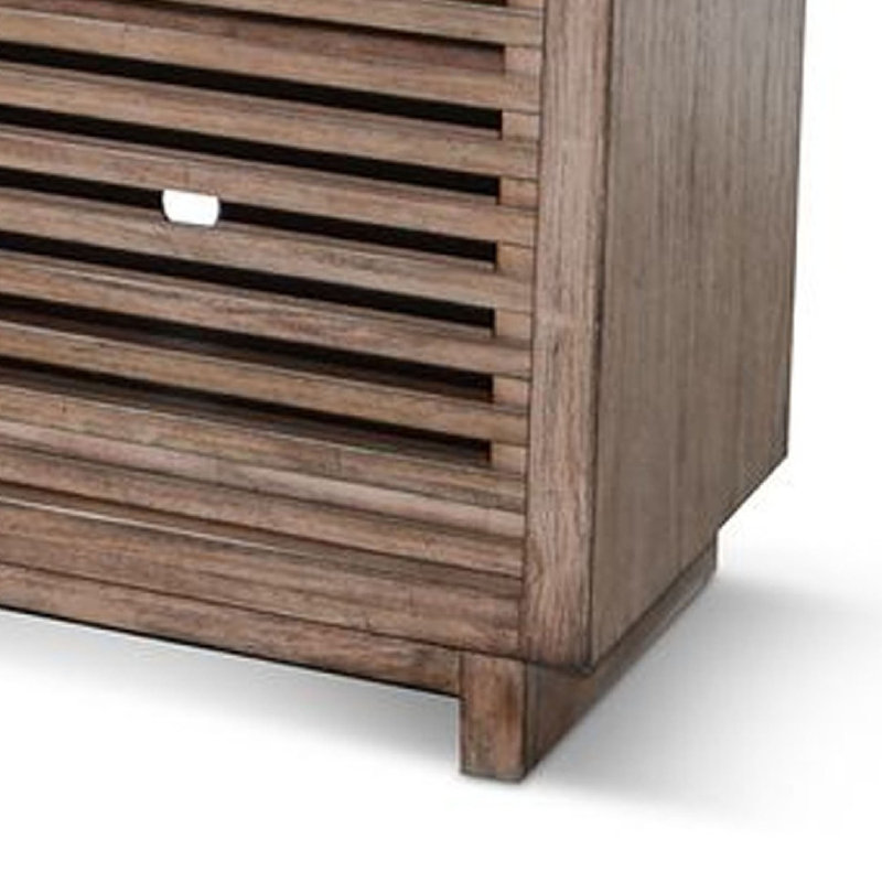 Meuble télé Jave, portes à lattes, tablettes, bois brun 65 po