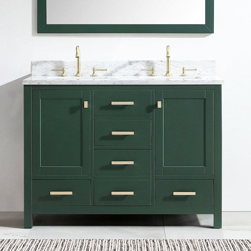 Vitor 48'' Modern And Traditional Bathroom Double Sink Vanity Set With White Italian Carrara Marble Countertop & Backsplash, Fully Assembled