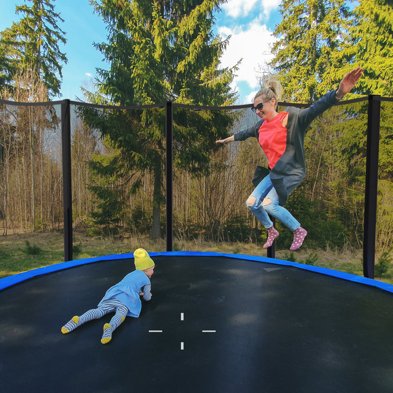 Gymax Round Backyard Trampoline with Safety Enclosure