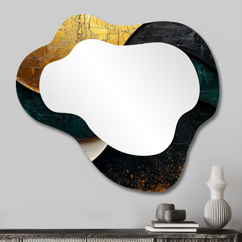 Abstract Geometric Echoes Of Emerald And Gold I - Geometric Cloud Decorative Wall Mirror, Modern Vanity Mirror, Printed on Metal