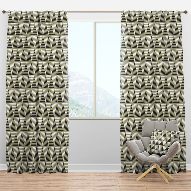 Panneau de rideau simple semi-diaphane avec passe-tringle Mid-Century Triangular Design, l 52 po x L 120 po