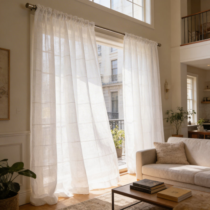 Paire de rideaux semi-transparents avec passe-tringle Rayna, Blanc, L 52 po x L 96 po