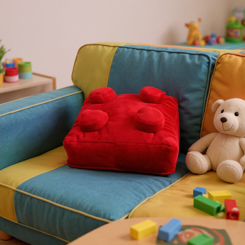 Building Brick Cushion Square , Red