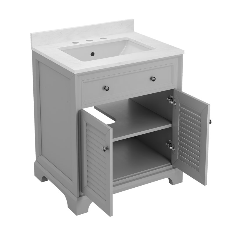 Gray 28'' Louvered Cabinet Door Single Sink Bathroom Vanity, Gray