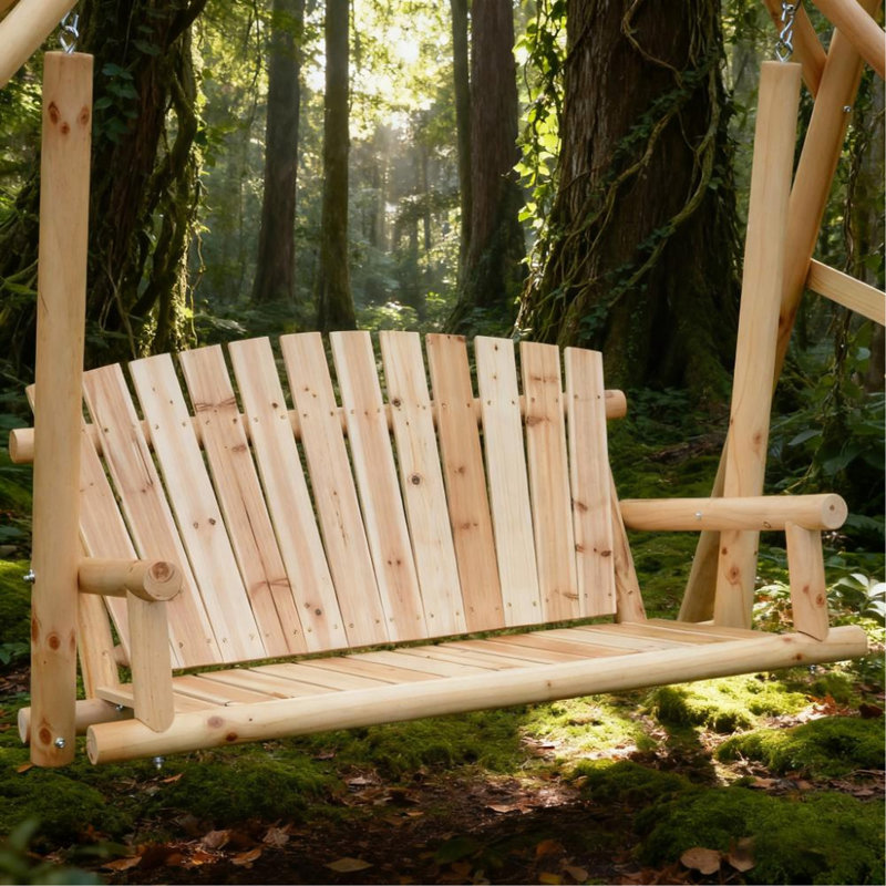Banc de balançoire en bois 2 places, conception ergonomique, structure en «A», stable et antidérapant, balançoire de jardin en bois massif