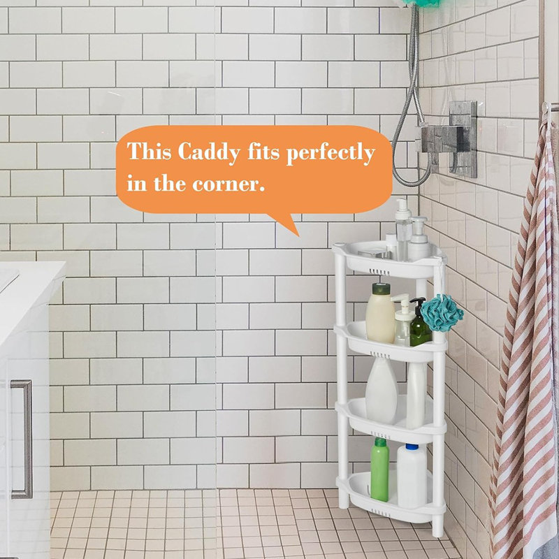 Étagère de rangement à 4 niveaux pour panier de douche - Blanc - Support de douche en plastique antirouille pour salle de bain, baignoire et bac de douche