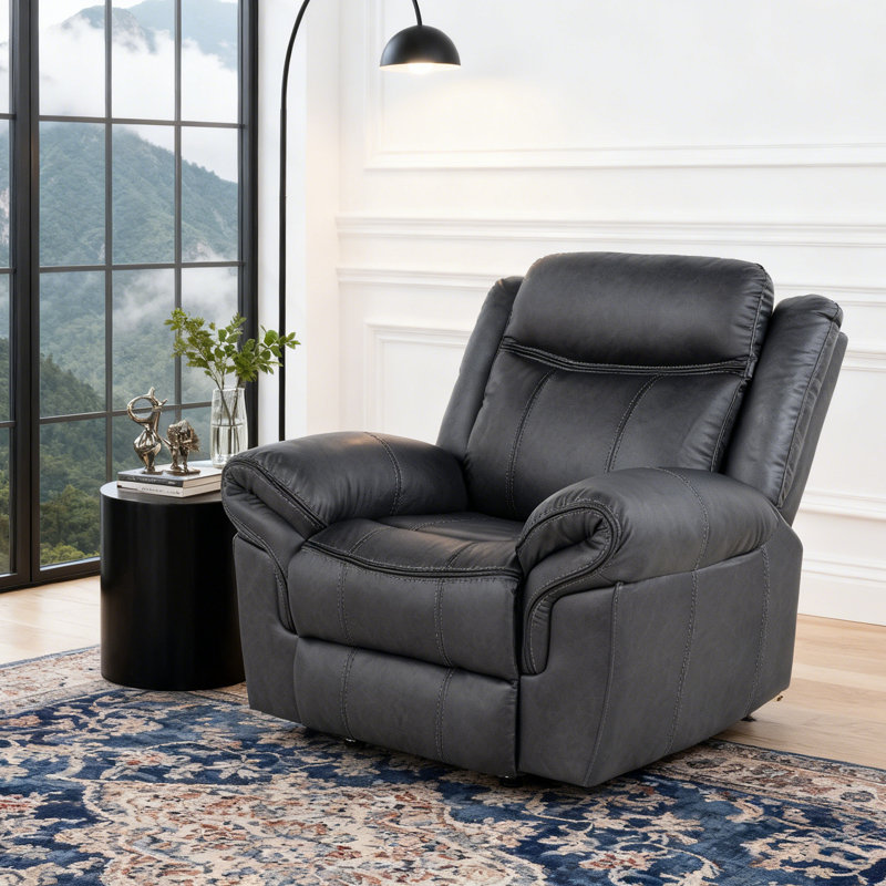 Fauteuil inclinable et oscillant manuel moderne en similicuir de 41,5 po de largeur avec mousse confortable et siège à ressorts ensachés