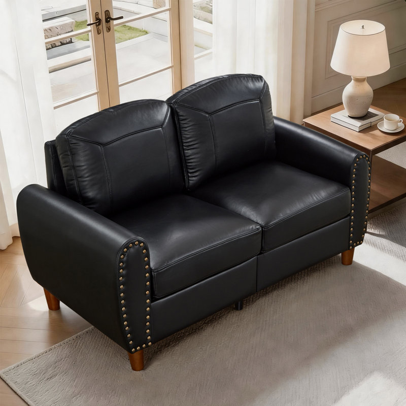 Canapé deux places rembourré avec clous, Black Faux Leather