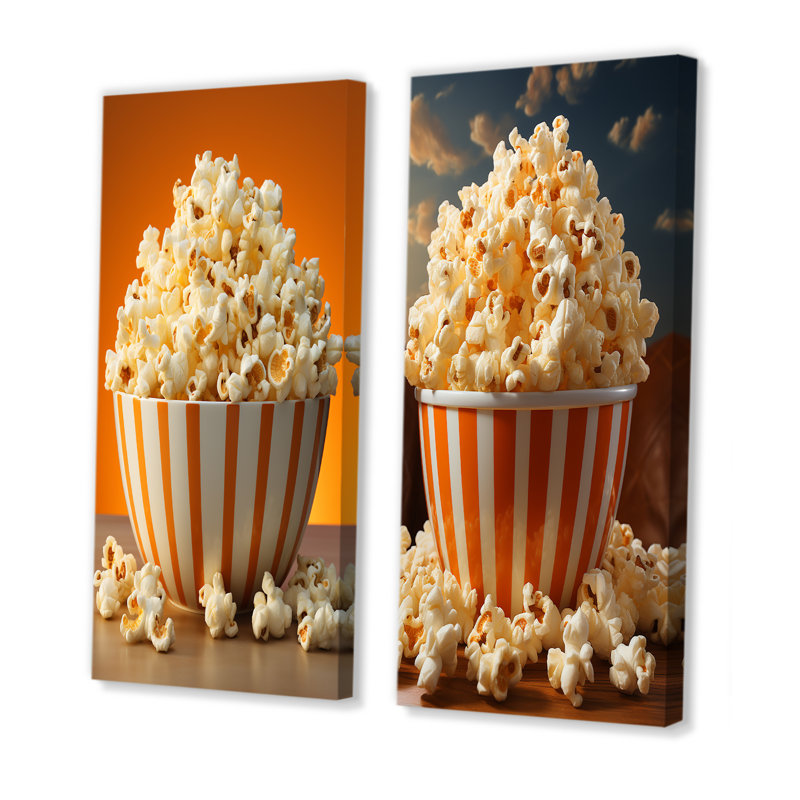 Golden Era Cinéma Popcorn Bowl - Ensemble de 2 impressions sur toile Popcorn, Toile tendue, H 28 po x l 25 po