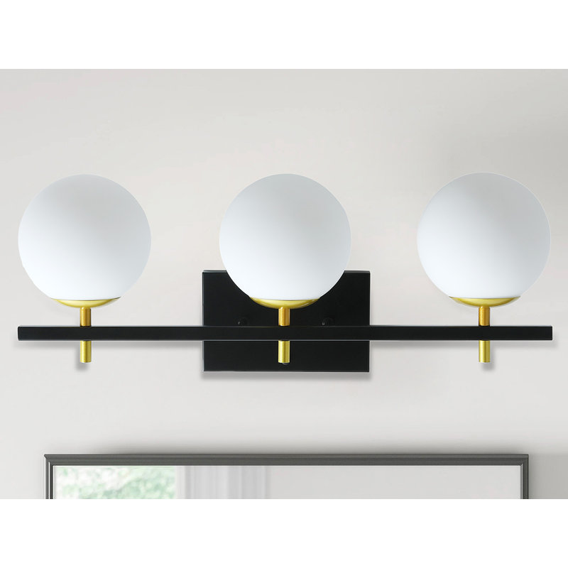 Matte Black Iron 3-Light Dimmable Vanity Fixture with White Glass Shades