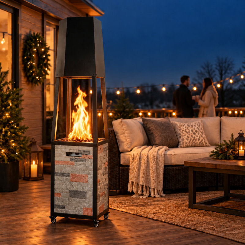 Square Propane Outdoor Fireplace, light
