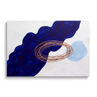Multicolor Canvas Abstract Blue Gold Shape Oil Painting, Modern Contemporary Wall Art for Living Room Bedroom and Home Office