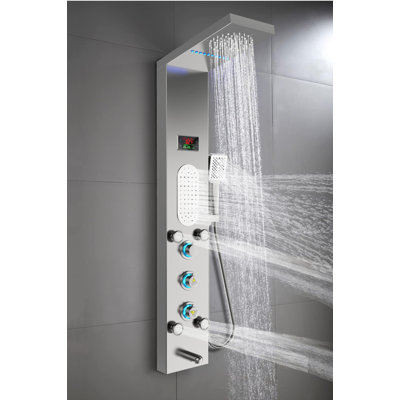 5-way Diverter Shower Tower Panel System with LED Rainfall and Mist Shower Head, in Brushed Nickel