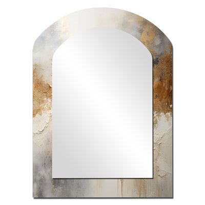 Minimal Gold And Beige Abstract River - Northern Lights Asymmetrical Decorative Mirror, Traditional Arch Wall Mirror, Printed Metal Art