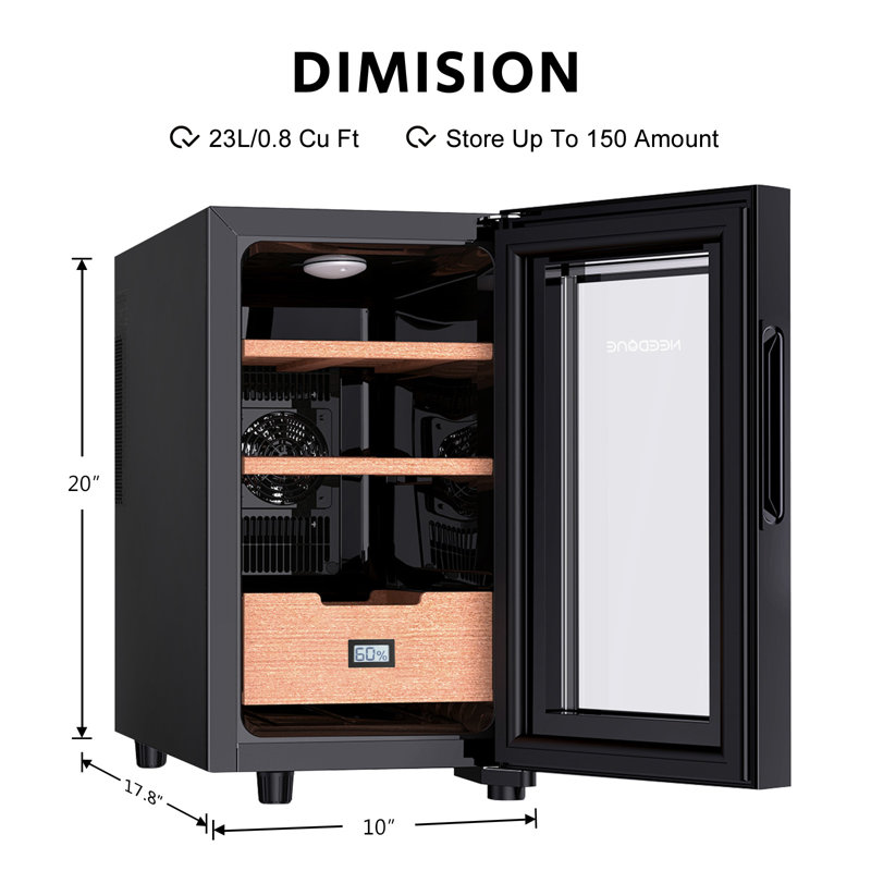 Cave à cigare électrique 23L avec tablettes et tiroir en cèdre espagnol (capacité 150), H 20 po x l 10 po x P 17,8 po