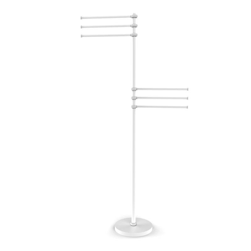 Matte White Nickel Freestanding Towel Stand with Pivoting Arms