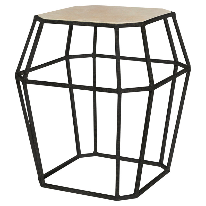 Paris Frame End Table, Antique Black, Light Travertine