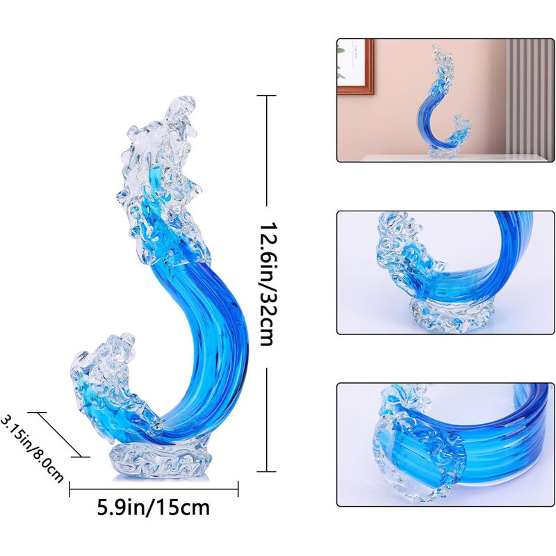 Sculpture vague bleue en verre bleu océan