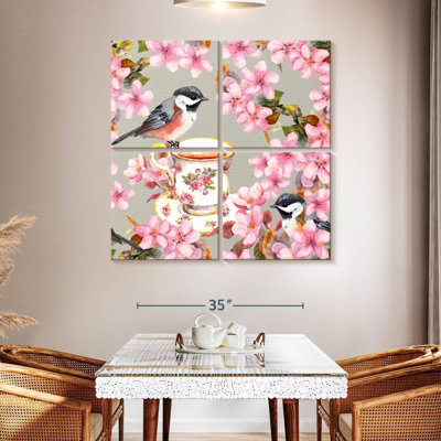 Brampt Bird On Teacup And Pink Flowers
