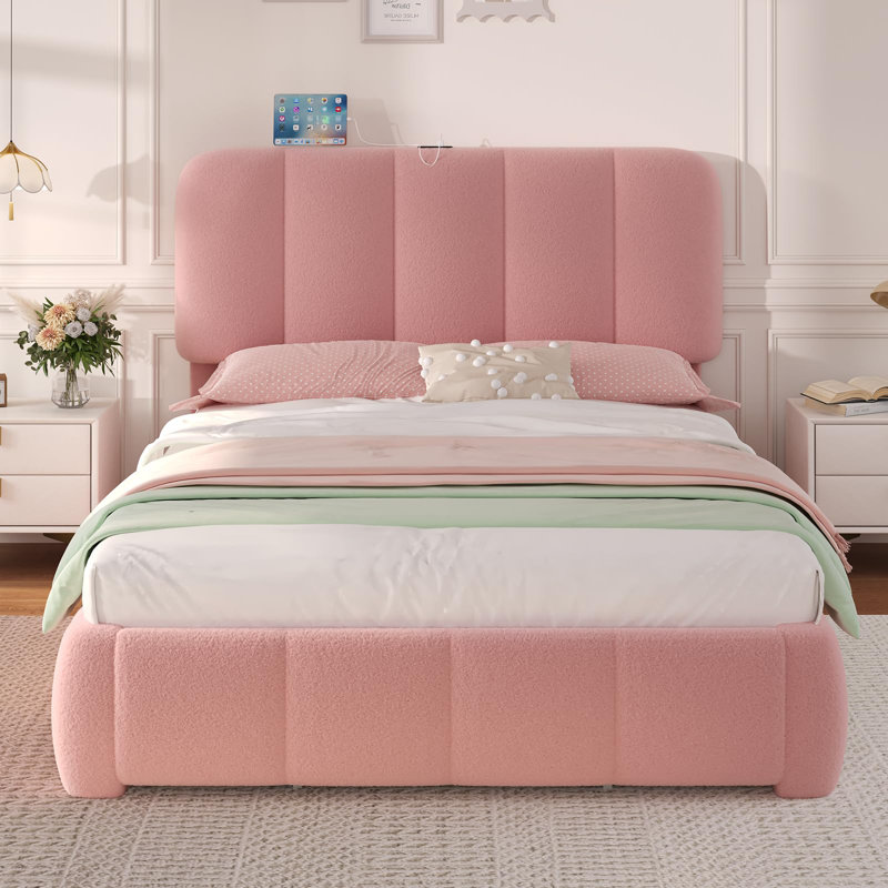 Base de lit tapissier Cloud, Lit simple, Rose