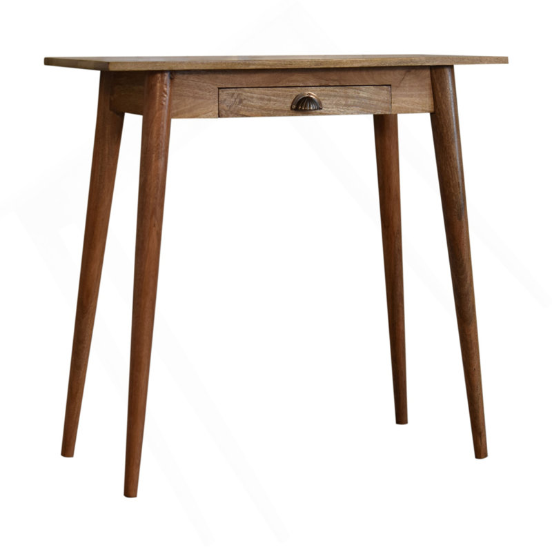 Mini bureau d'écriture en bois de style nordique, chêne-ish, 1 tiroir, pieds nordiques, brun clair