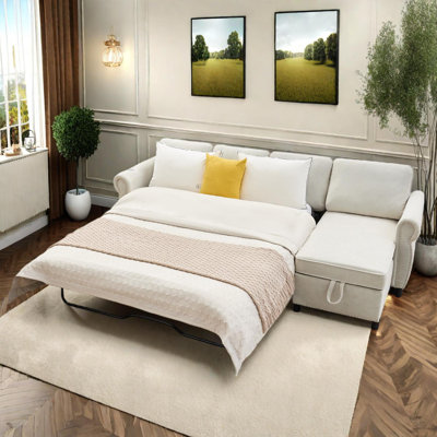 106.5" Modular Pull Out Sofa Bed with Charging Ports and Memory Foam Mattress