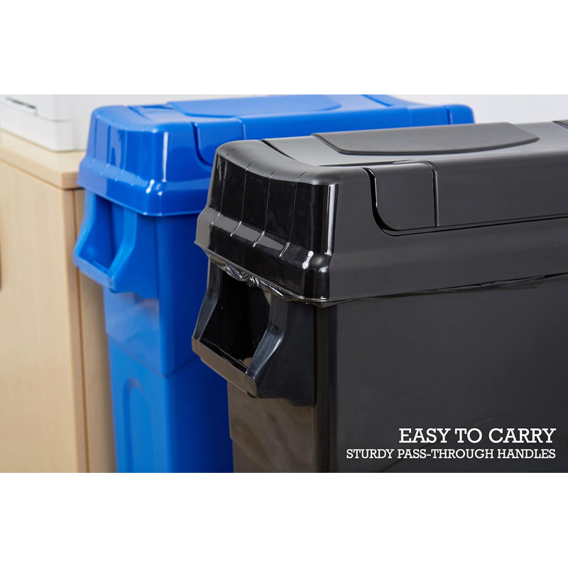 United Solutions 23 Gallon Highboy Waste Containers with Lids, Black
