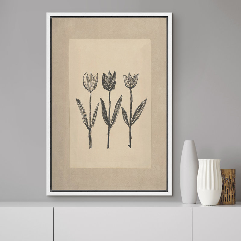 Impression sur toile encadrée de fleurs de tulipes minimalistes, H 24 po x l 16 po, Impression encadrée sans passe-partout