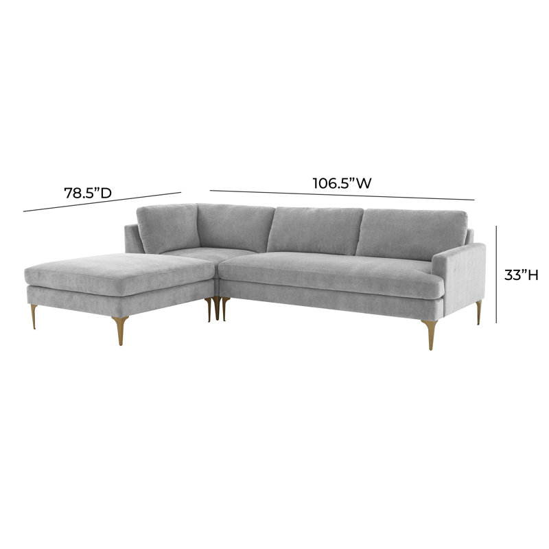 Seabrook 78.5" Wide Velvet Corner Sectional, Gris, Orienté à gauche (vu de face)