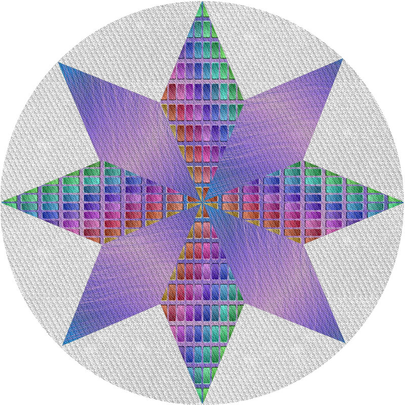 Tapis mauve / bleu / crème, Rond 5 pi
