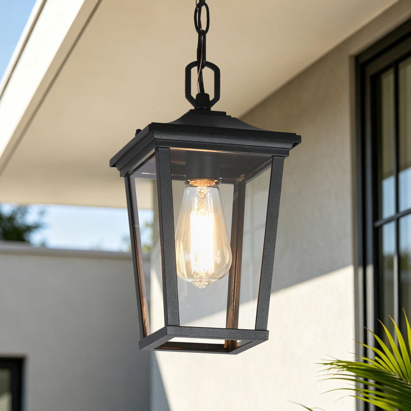 Suspension extérieure noire Cosimo à 1 lumière, 32 cm de hauteur, avec chaîne ajustable de 150 cm.