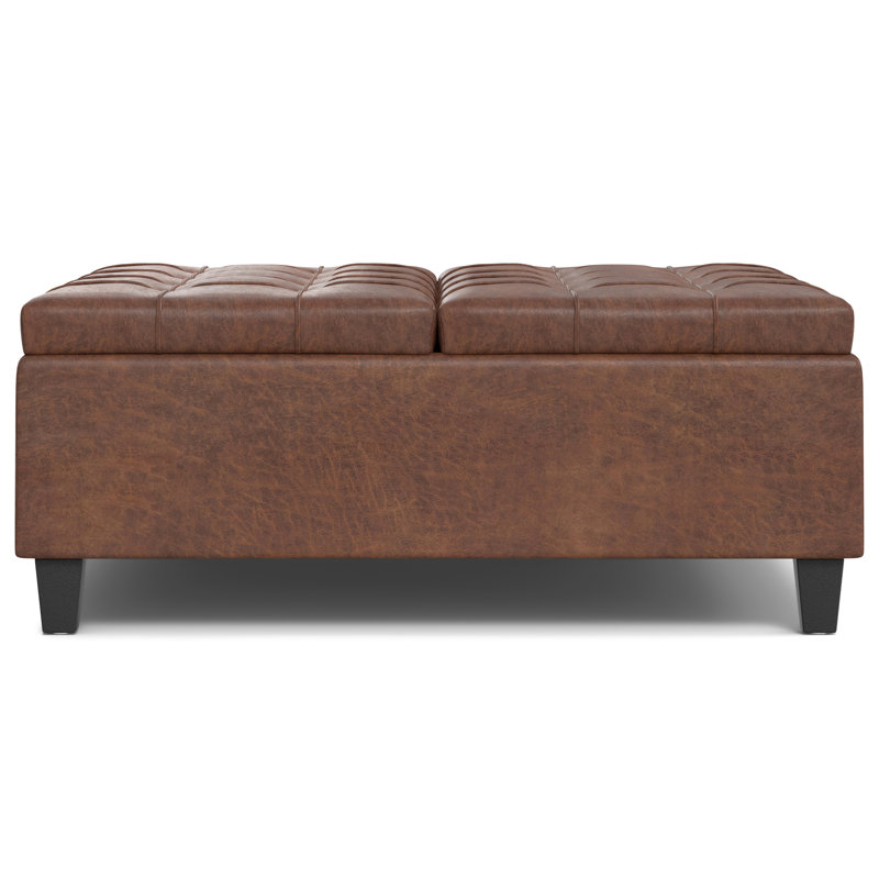 Harrison 40"W Upholstered Transitional Square Lift-Top Ottoman with Sturdy Base, Harrison Brown Vegan Faux Leather