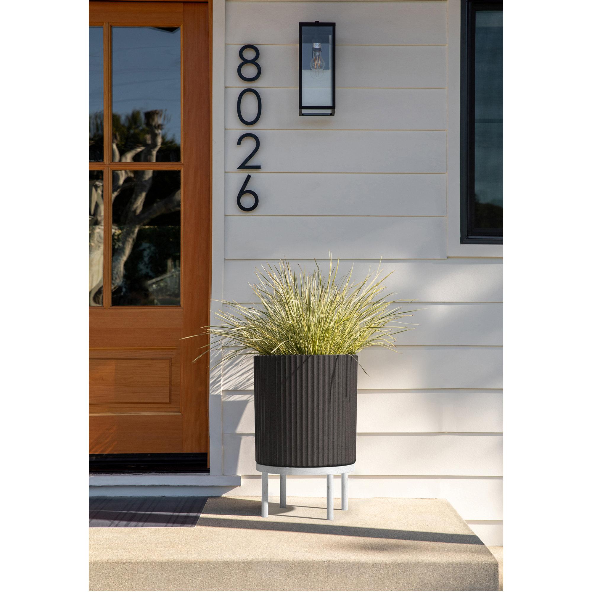 Demi Series Planter with Stand, Black/White, 1, 22" H x 14.75" W x 14.75" D