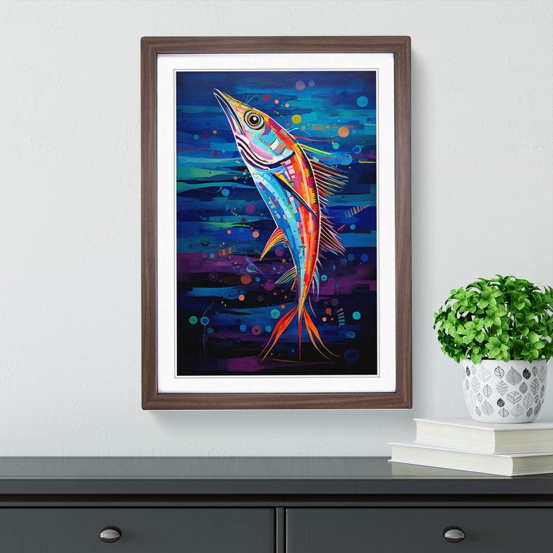 Fish Orphism - Framed Print, 34cm H x 25cm W x 2cm D, Walnut
