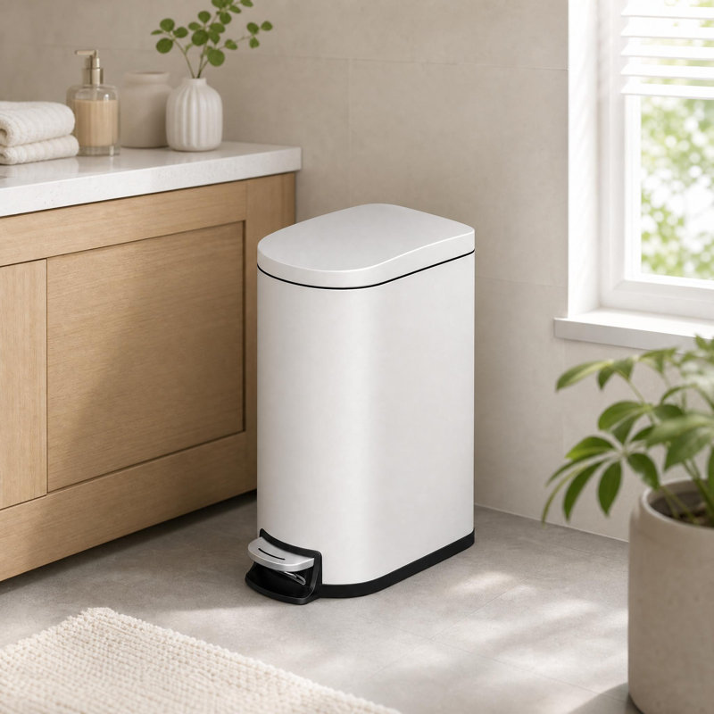 Poubelle de salle de bain 1,6 gallon avec seau intérieur amovible, Blanc
