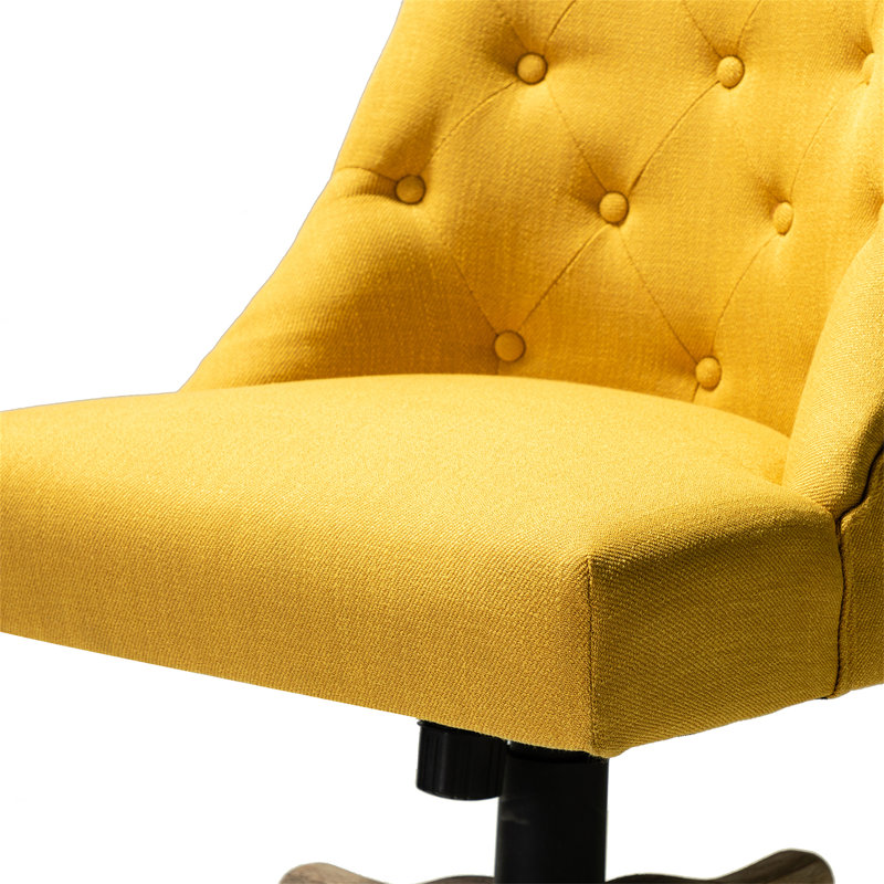 Vail 38.5" H Button-Tufted Task Chair with Solid and Manufactured Wood Base , Mustard