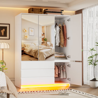 Armoire-penderie Armoire avec 3 portes, 2 miroirs et lumières