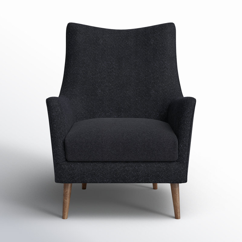 Kronos Wingback Arm Chair, Charcoal Chevron Wool Blend