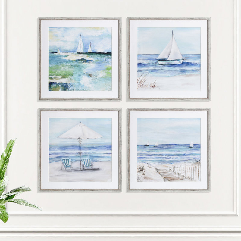 «Beach Front» - ensemble de 4 impressions sur toile encadrées