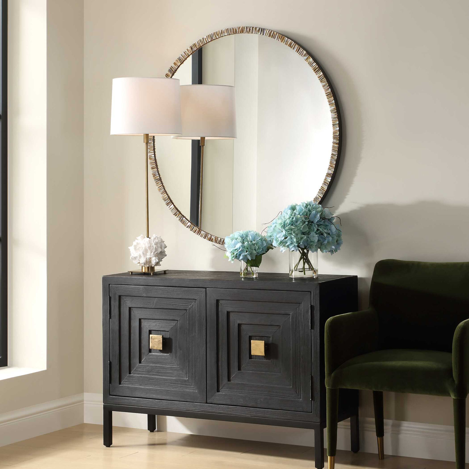 40" Shell Inlay Round Accent Mirror