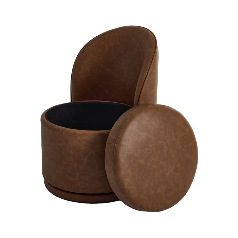 Chaise rembourrée moderne avec dossier incurvé et base ronde, Faux Leather Brown