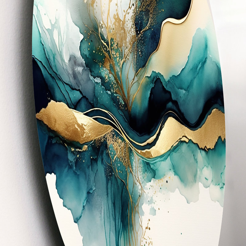 Décoration murale abstraite Lockard «Teal and Gold Abstract Expression III», L 16 po x H 16 po