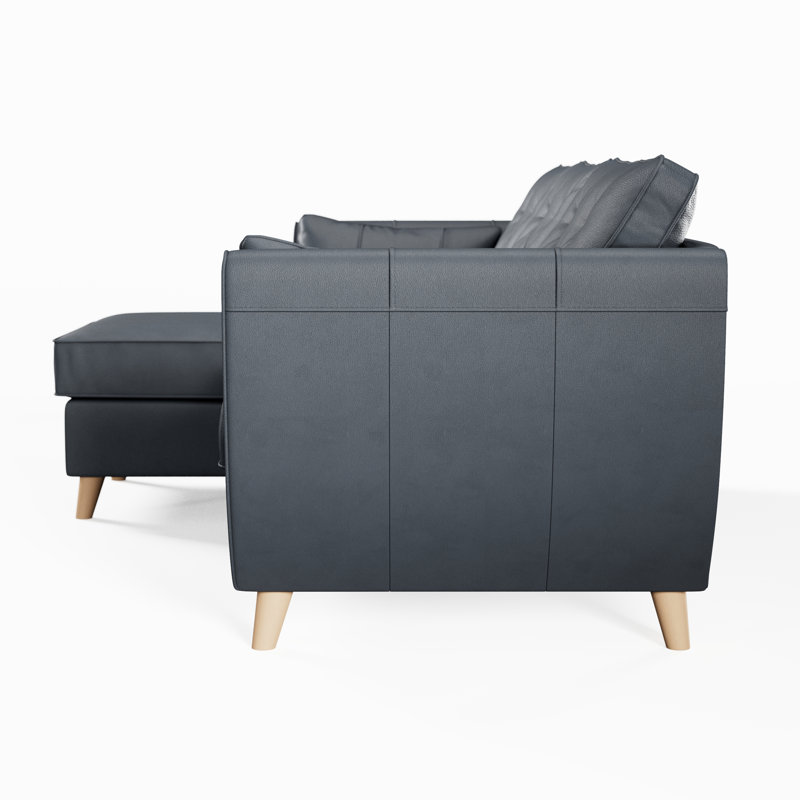 Hoxton 3 Seater Leather Maxi Sofa Chaise, Left Hand Facing, Navy, Light Wood