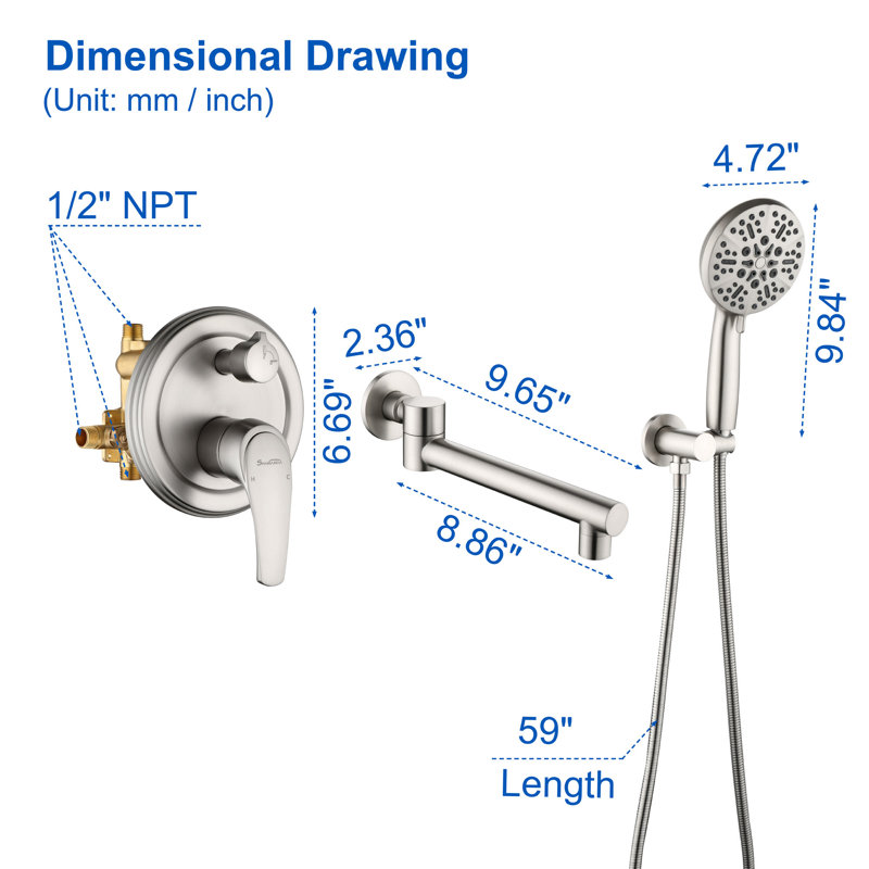 Wall Waterfall Faucet with Diverter, Brushed Nickel
