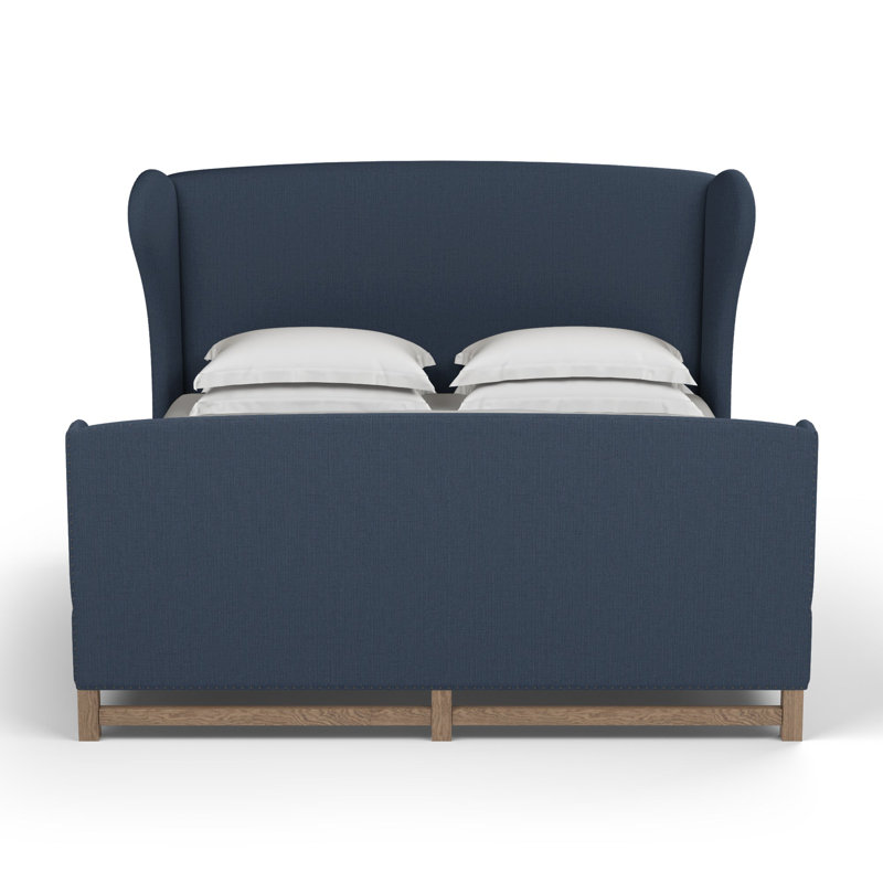 Herbert Upholstered Wingback Bed, Twin, Plush Velvet Chocolate, Weathered