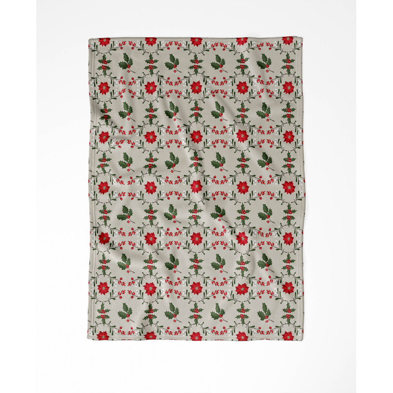 Jeté en velours de coton botanique Poinsettia Holiday, L 80 po x l 60 po, Ivoire ivoire