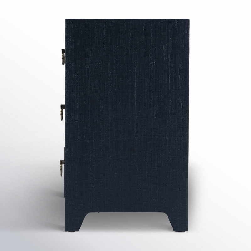 Bar Harbor Raffia 3 Drawer Nightstand, Navy Blue