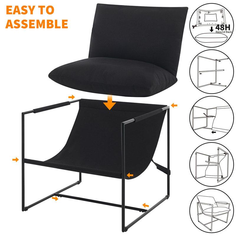 Chaise d'appoint moderne avec structure en métal, ensemble de 2 fauteuils rembourrés surdimensionnés avec coussin en mousse déchiquetée