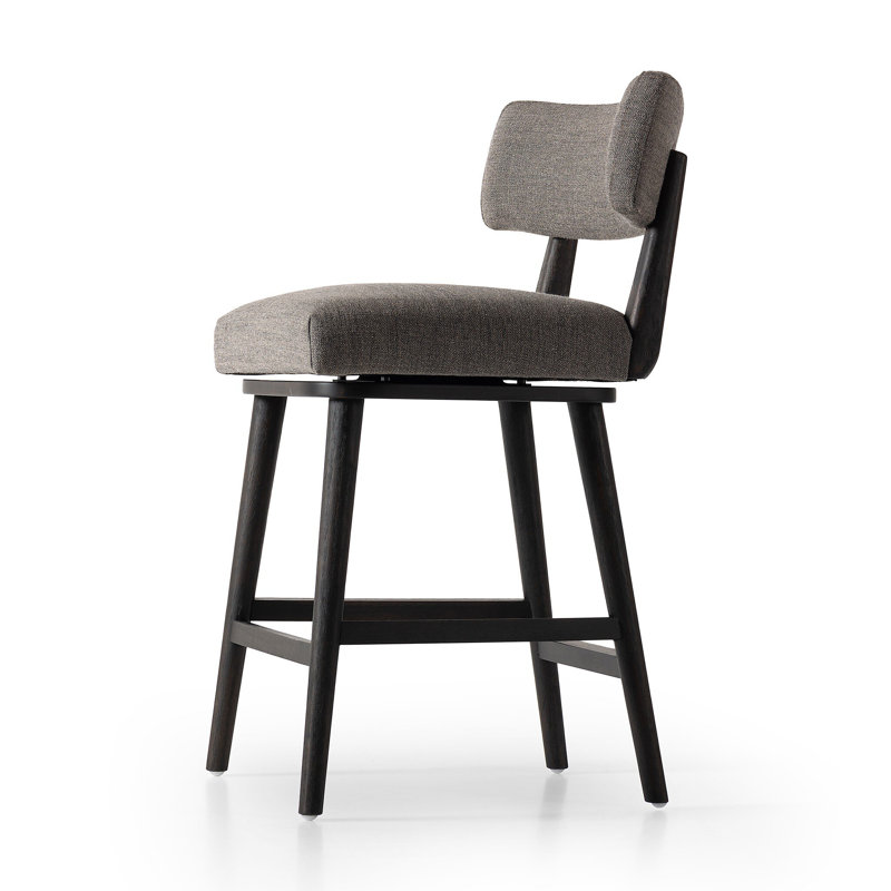 Natural Wood Swivel Counter Stool with Upholstered Seat
